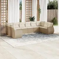 Set Divano da Giardino 10 pz con Cuscini Beige in Polyrattan 3221867