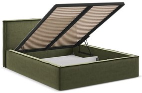 Letto matrimoniale imbottito verde con vano contenitore con griglia 180x200 cm Anani - Makamii