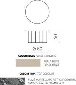 Tavolino tondo D60 cm con base in metallo Beige e piano in vetro martellato Fumč MUTE