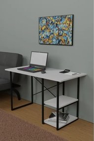 Scrivania Stile Industrial 120x60x72 Con Ripiani Laterali Adam Bianca