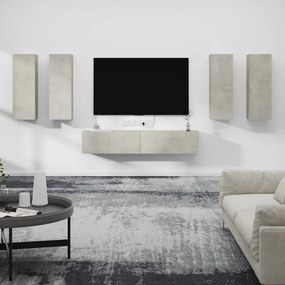 Set Di Mobili Porta Tv 6 Pz Grigio Cemento İn Legno Multistrato /