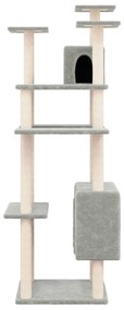 Albero per gatti con tiragraffi in sisal grigio chiaro 162 cm