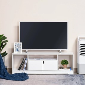Mobile Porta TV fino a 42" 120x30x41 cm con Armadietto e Ripiani in Legno Bianco...