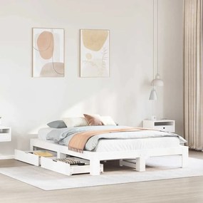 Letto Senza Materasso Bianco 160x200 Cm Legno Massello Di Pino /