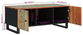 Tavolino Soggiorno 100x54x40cm Massello Recupero e Multistrato