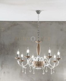 Lampadario cecilia 8 luci vetro e cristallo tortora e trasparente a...