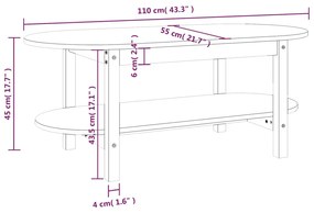 Tavolino da Salotto Nero 110x55x45 cm Legno Massello di Pino
