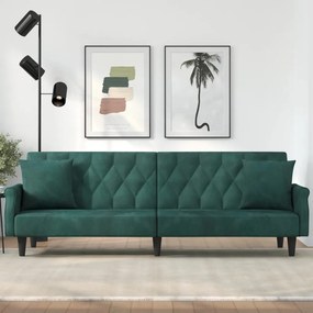 Divano Letto Con Braccioli Verde Scuro İn Velluto /