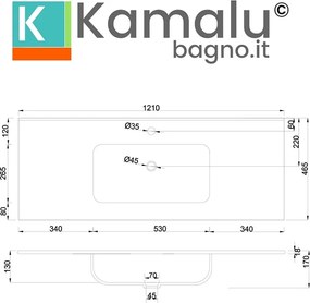 Lavabo da  incasso per mobili 121 cm in ceramica bianca | Litos-K7012 - KAMALU