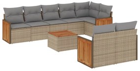 Set divano da giardino 9 pz con cuscini beige in polyrattan