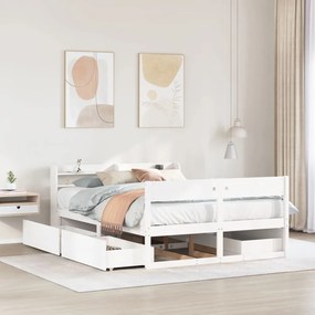 Letto Senza Materasso Bianco 135x190 Cm Legno Massello Di Pino /