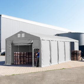 TOOLPORT 6x12m tenda capannone, altezza 3,0m porta a pacchetto, PVC 850, grigio, con statica (sottofondo in terra) - (93797)