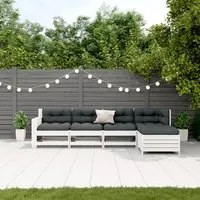 Set Salotto Giardino 5pz con Cuscini Bianco Legno Massello Pinocod mxl 116935