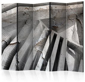 Paravento Betoniera 3D II (5 parti) - astrazione industriale in grigio