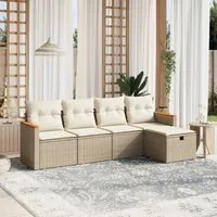 Set Divano da Giardino 5 pz con Cuscini Beige in Polyrattan 3265286