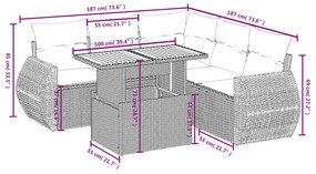 Set divano da giardino 6 pz con cuscini beige in polyrattan