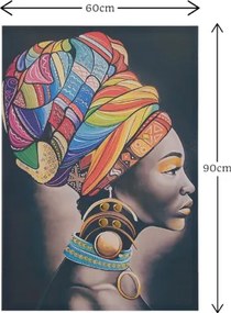 Quadro moderno verticale su tela 60x90 cm ritratto donna africana colorato