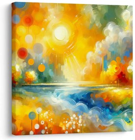 Quadro su tela – Campi di fiori e superficie d’acqua lucente