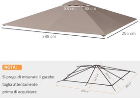 Tetto di Ricambio per Gazebo 3x3m con Prese d'Aria e Fori di Drenaggio 298x295 cm in Poliestere Beige...