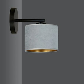 Applique 1 Luce Hilde In Acciaio Nero E Paralume In Tessuto Grigio