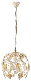 Lampadario Shabby Edera 1 Luce Ferro Battuto Avorio Oro Con Foglie E Cristalli