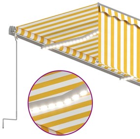 Tenda Sole Retrattile Manuale Parasole LED 5x3m Gialla Bianca