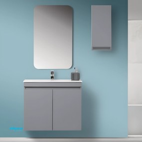 Mobile Bagno Sospeso "Pastello" Da 80 Cm Composto Da Due Ante In Finitura Grigio Medio