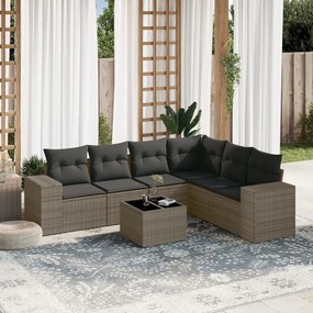 Set divani da giardino 7 pz con cuscini grigio in polyrattan