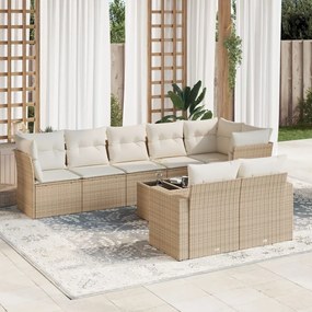 Set divano da giardino 9 pz con cuscini beige in polyrattan