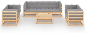 Set divani da giardino 8 pz con cuscini legno massello di pino