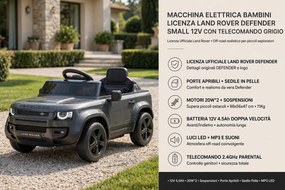 Macchina Elettrica per Bambini Licenza Land Rover Defender Small 12V con Telecomando Grigio...