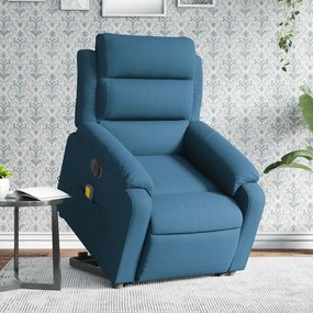Poltrona Alzapersona Massaggi Elettrica Reclinabile Blu Velluto /