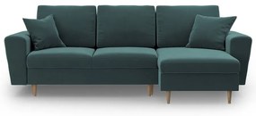 Divano angolare color petrolio allungabile e con contenitore con rivestimento in velluto Kyoto – Cosmopolitan Design