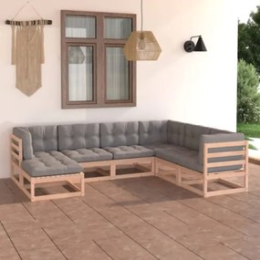 Set Divani da Giardino 7 pz con Cuscini Legno Massello di Pino