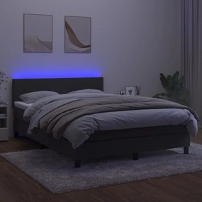 Letto a molle con materasso e led grigio scuro 140x190 cm