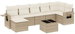 Set divano da giardino 8 pz con cuscini beige in polyrattan