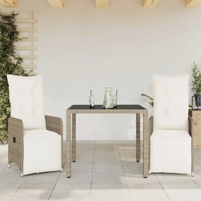 Set Bistrò Da Giardino 3 Pz Con Cuscini İn Polyrattan Marrone /