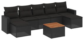 Set divani da giardino con cuscini 8 pz nero in polyrattan