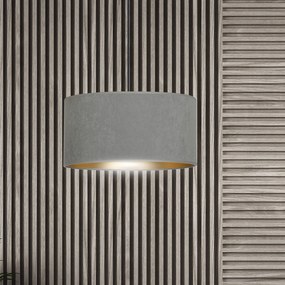 Sospensione 1 Luce Ganesha In Acciaio Nero E Paralume In Tessuto Grigio