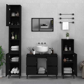 Set Mobili Da Bagno 3 Pz Nero İn Legno Multistrato /