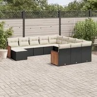 Set Divani da Giardino 12 pz con Cuscini Nero in Polyrattan 3228261