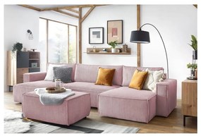 Sgabello in velluto a coste rosa chiaro Nihad - Bobochic Paris