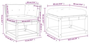 Set Divani Giardino 3 pz con Cuscini Marrone Cera Massello Pino