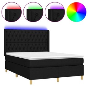 Letto a molle con materasso e led nero 140x190 cm in tessuto