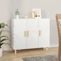 Credenza Bianco Lucido 90x34x80 cm in Legno Multistrato 812498