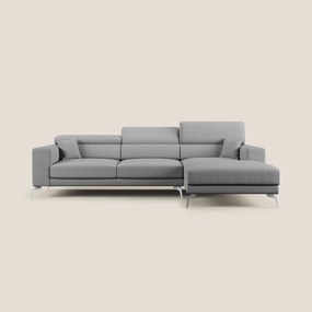 Blade Divano moderno angolare con poggiatesta reclinabili in tessuto impermeabile simil-cotone T13 grigio
