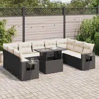 Set Divani da Giardino 10pz con Cuscini in Polyrattan Nero 3326537