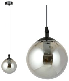 Sospensione Moderna 1 Luce Kali In Acciaio Nero E Sfera In Vetro Fumè