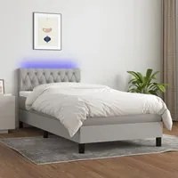 Letto a Molle Materasso e LED Grigio Chiaro 100x200 cm Tessuto 3133373