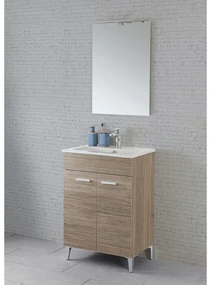 Mobili Bagno a Terra 60 Cm Due Ante Specchio Con Illuminazione Led Feridras "Greta" Rovere Tropea